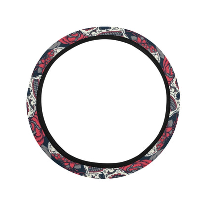 Sugar Skull Print Design LKS303 Steering Wheel Cover with Elastic Edge