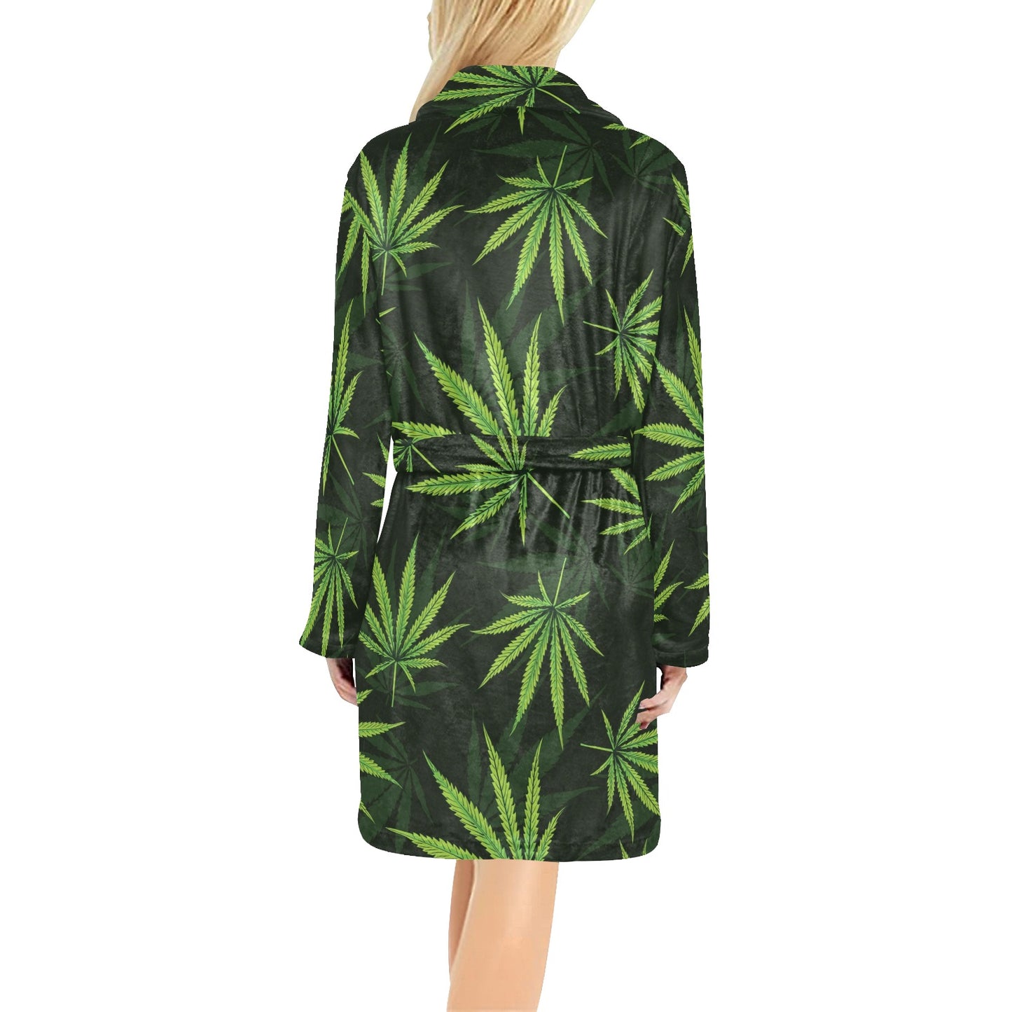 Pot Leaf Pattern Print Design A03 Women's Fleece Robe
