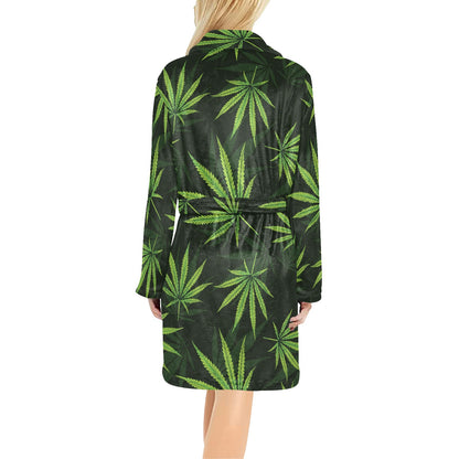 Pot Leaf Pattern Print Design A03 Women's Fleece Robe