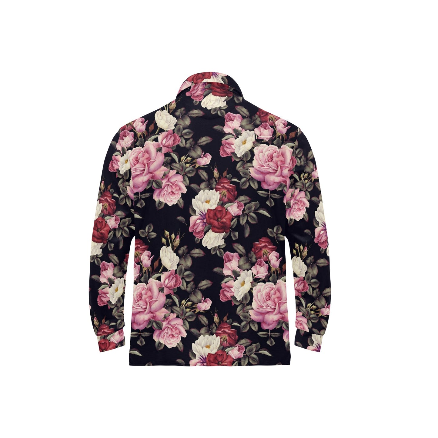 Rose Pattern Long Sleeve Polo Shirt For Men's