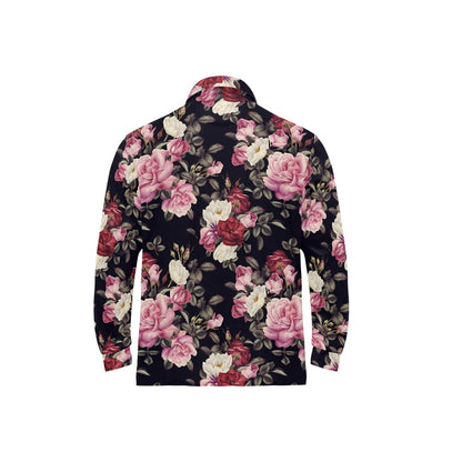Rose Pattern Long Sleeve Polo Shirt For Men's