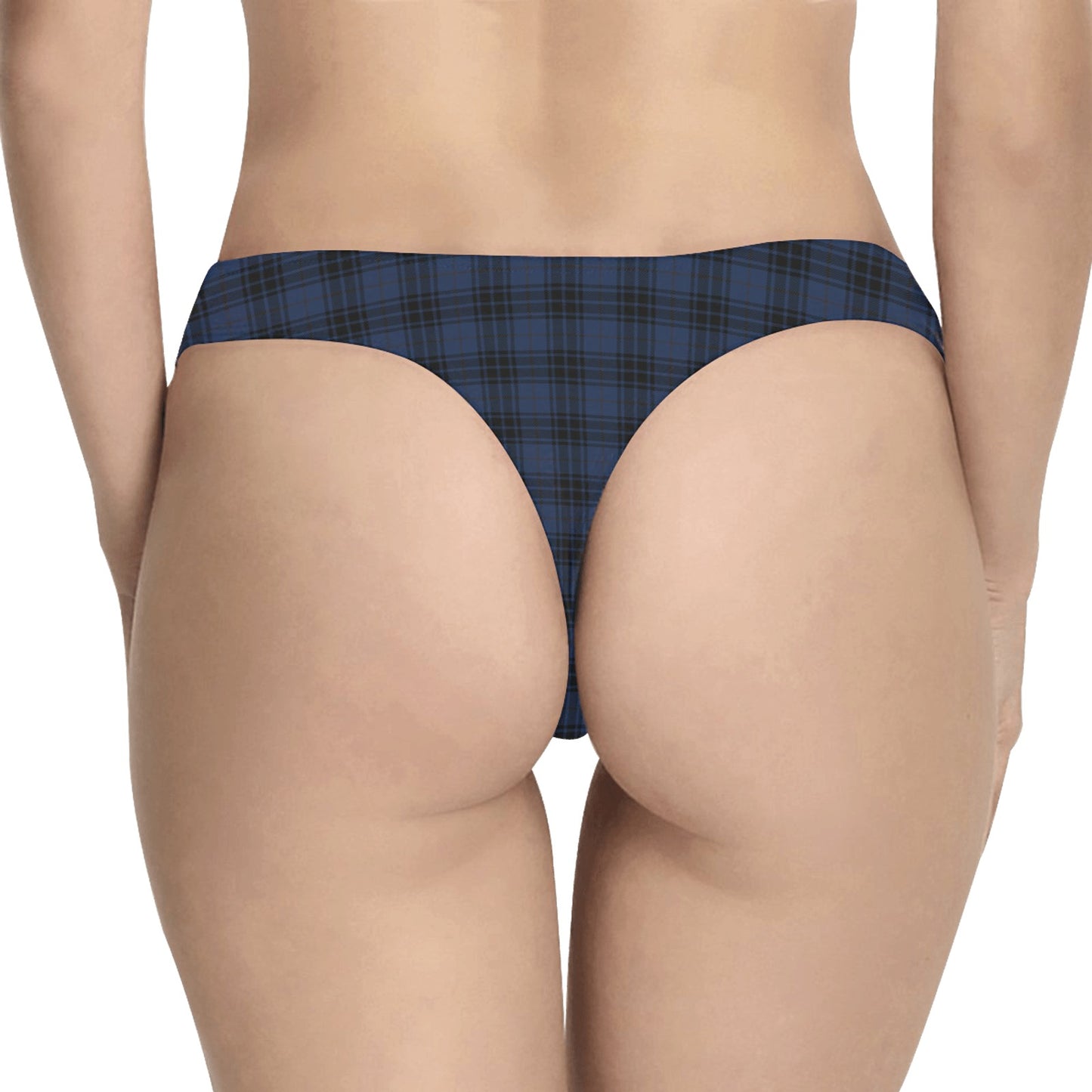 Navy Blue Tartan Plaid Pattern Women's Thongs