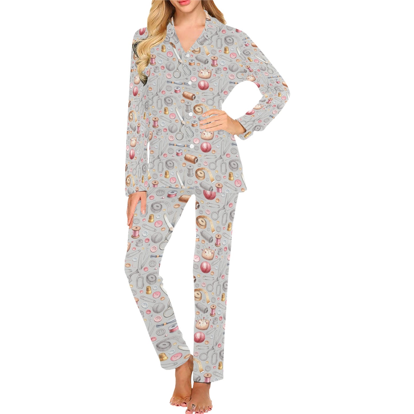 Sewing Equipment Print Design LKS302 Women's Long Pajama Set