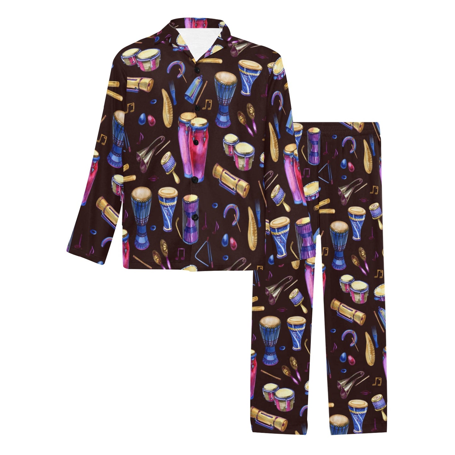 Percussion Neon Pattern Print Design 04 Men's Long Pajama Set