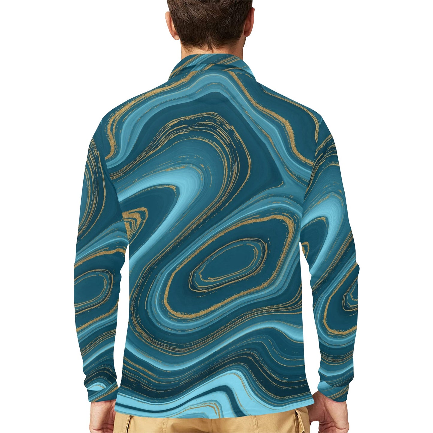 Liquid Pattern Print Design 04 Long Sleeve Polo Shirt For Men's
