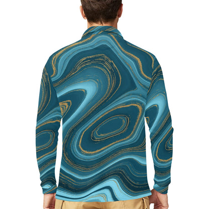 Liquid Pattern Print Design 04 Long Sleeve Polo Shirt For Men's