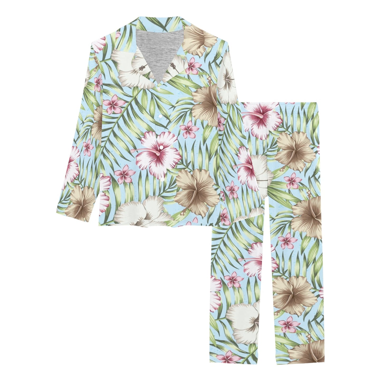Tropical Flower Pattern Print Design TF05 Women's Long Pajama Set