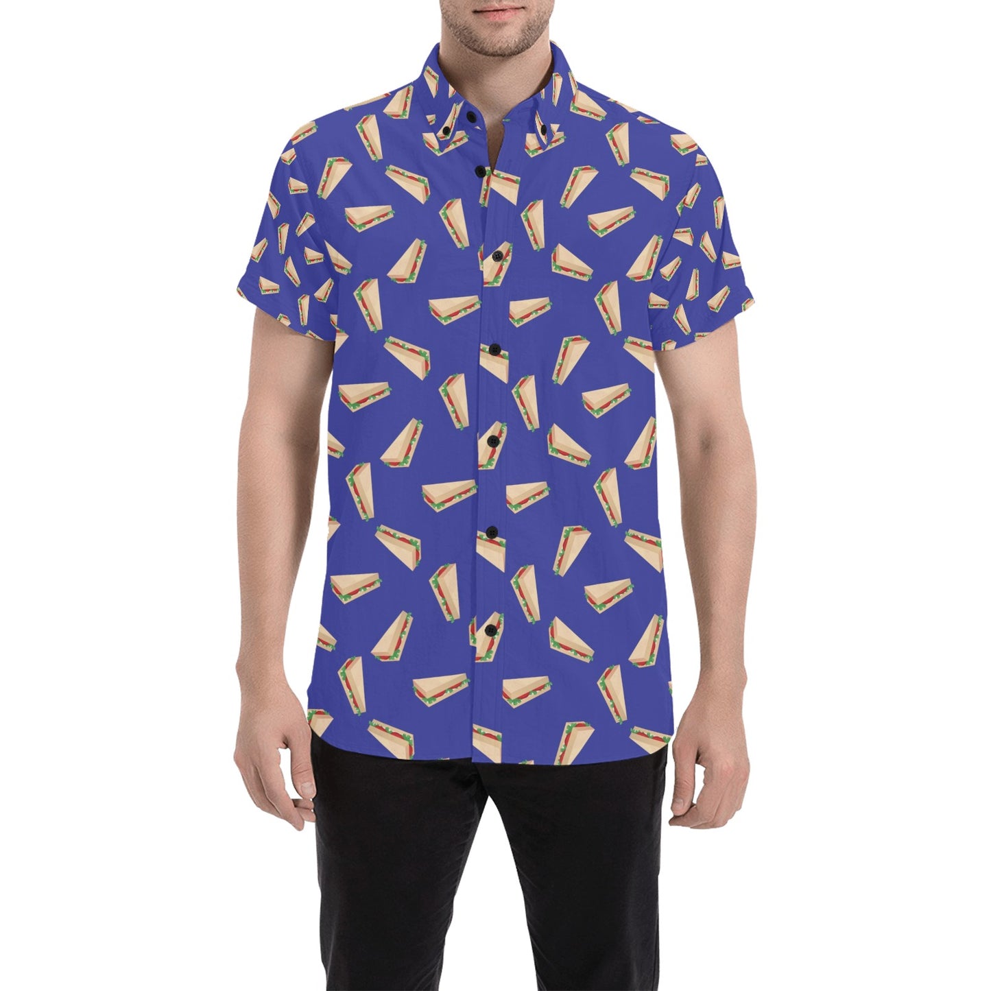 Sandwich Print Design LKS303 Men Short Sleeve Button Up Shirt