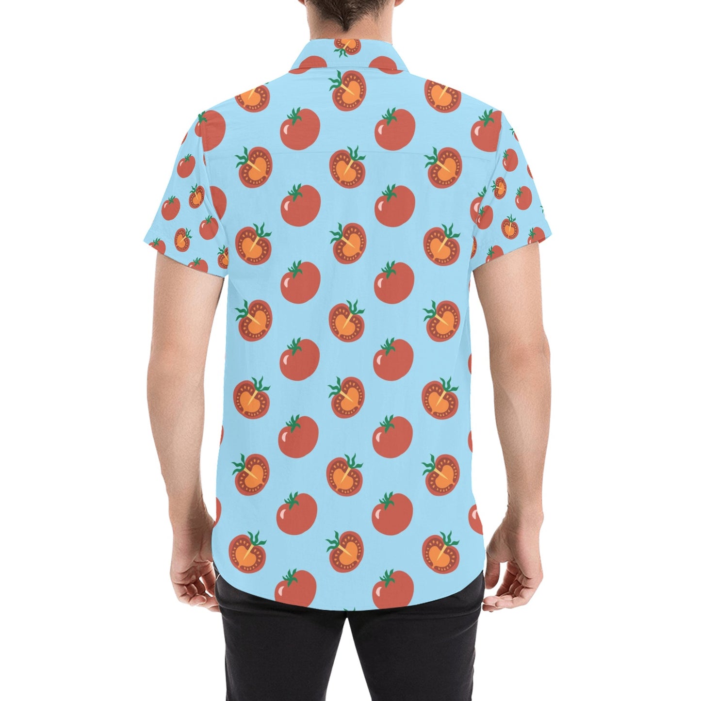 Tomato Print Design LKS304 Men Short Sleeve Button Up Shirt