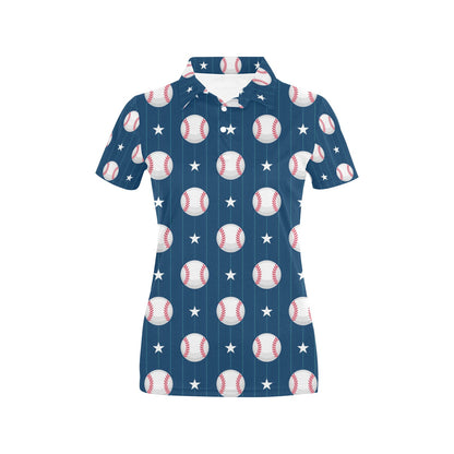 Baseball Star Print Pattern Women's Polo Shirt