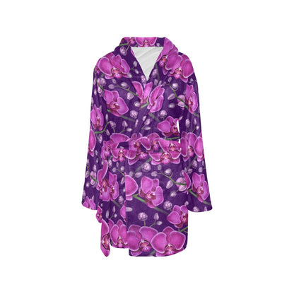 Orchid Pattern Print Design A03 Women's Fleece Robe