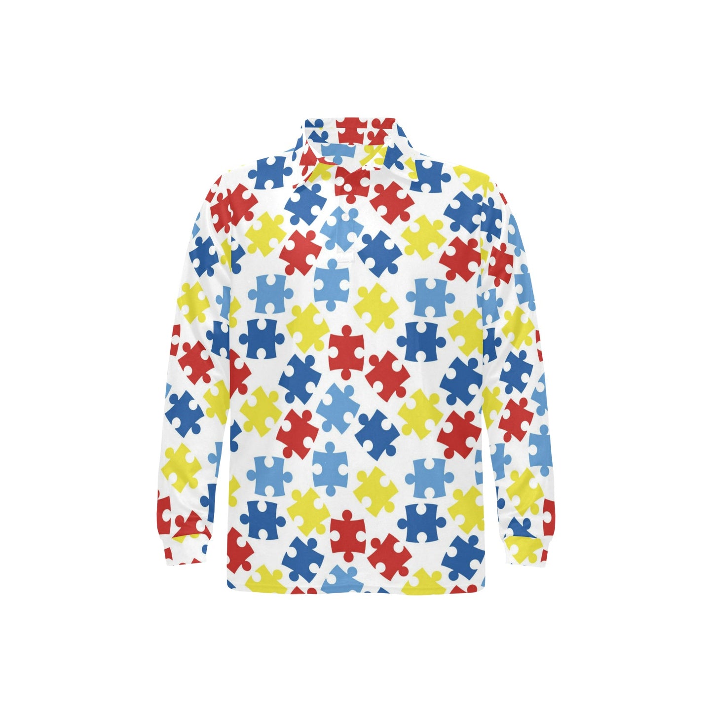 Autism Awareness Pattern Print Design 04 Long Sleeve Polo Shirt For Men's