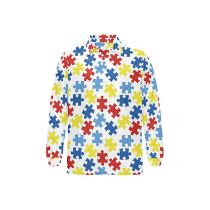 Autism Awareness Pattern Print Design 04 Long Sleeve Polo Shirt For Men's