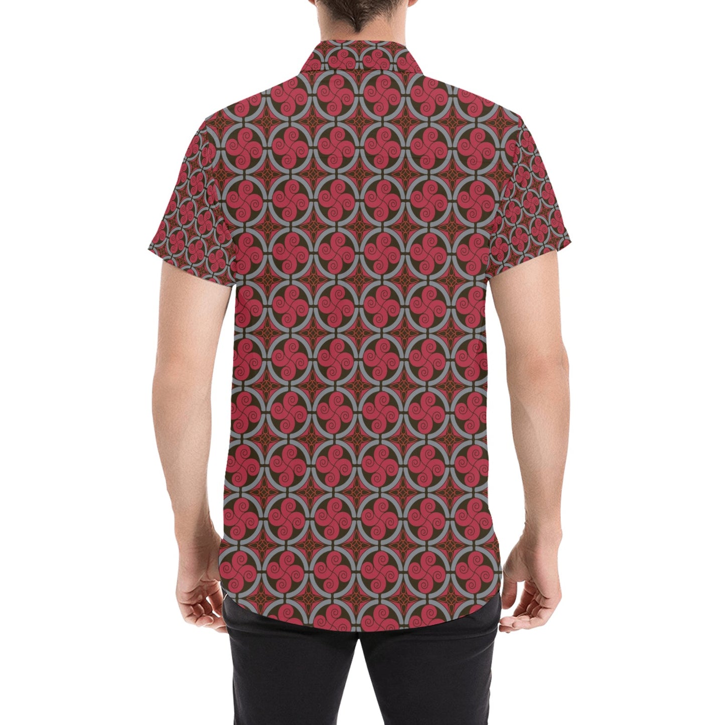 Vikings Print Design LKS301 Men Short Sleeve Button Up Shirt