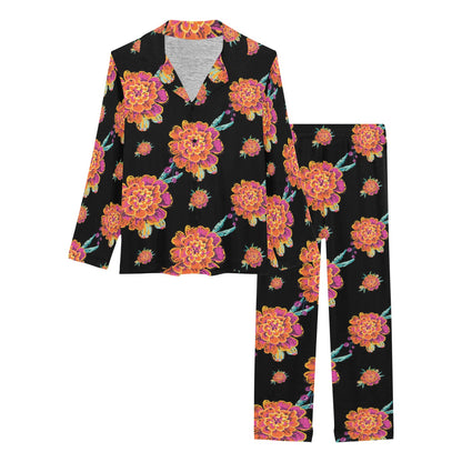 Marigold Pattern Print Design 01 Women's Long Pajama Set
