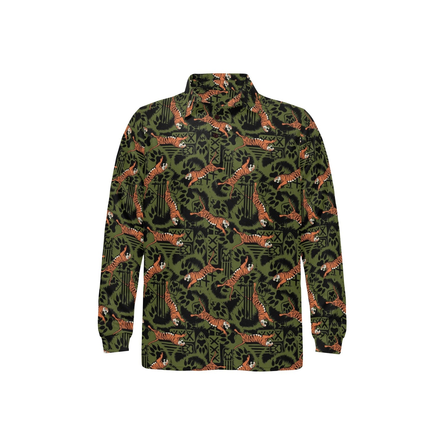Tiger Pattern Print Design LKS303 Long Sleeve Polo Shirt For Men's