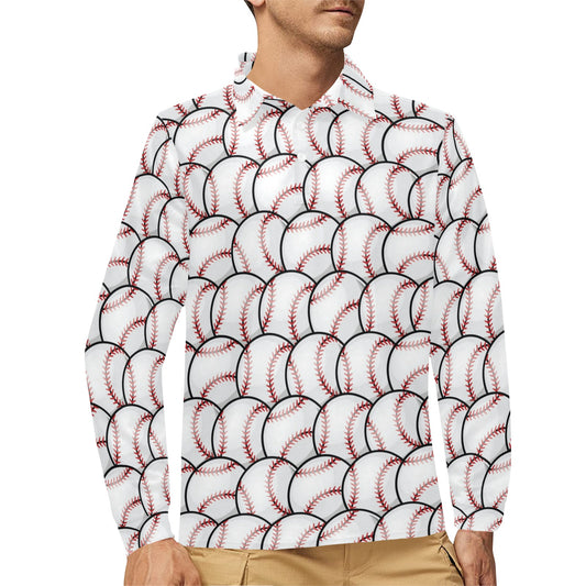 Baseball Pattern Long Sleeve Polo Shirt For Men's