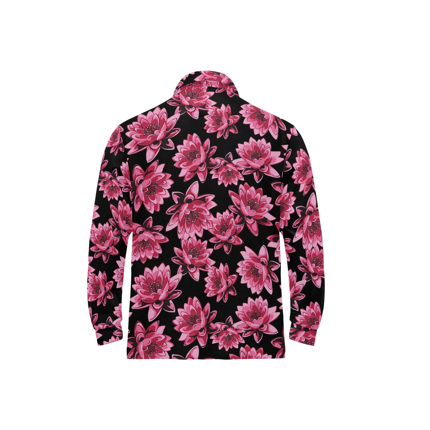 Lotus Pattern Print Design 03 Long Sleeve Polo Shirt For Men's