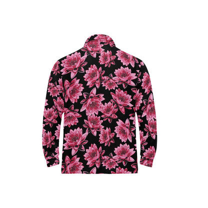 Lotus Pattern Print Design 03 Long Sleeve Polo Shirt For Men's