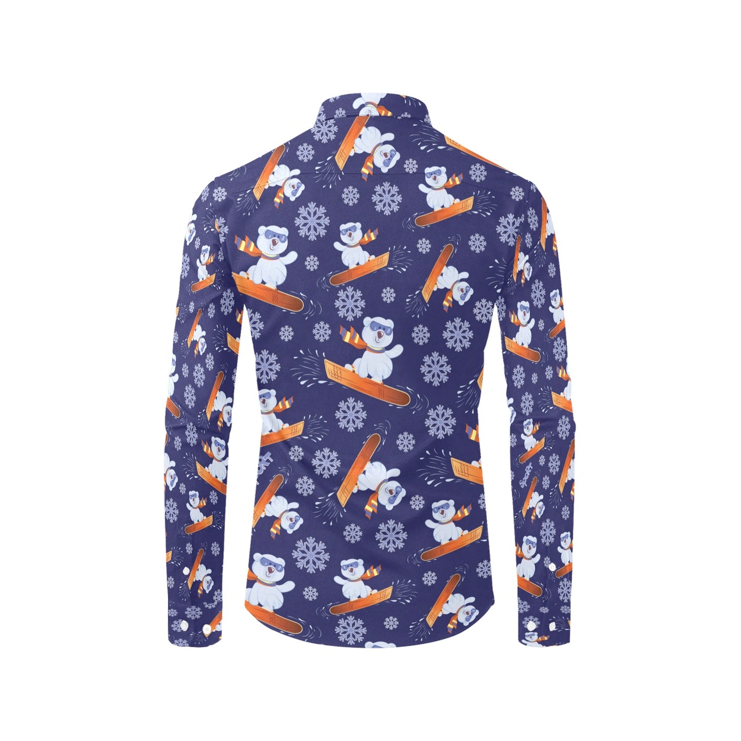 Snowboard Bear Print Design LKS305 Men's Long Sleeve Dress Shirt