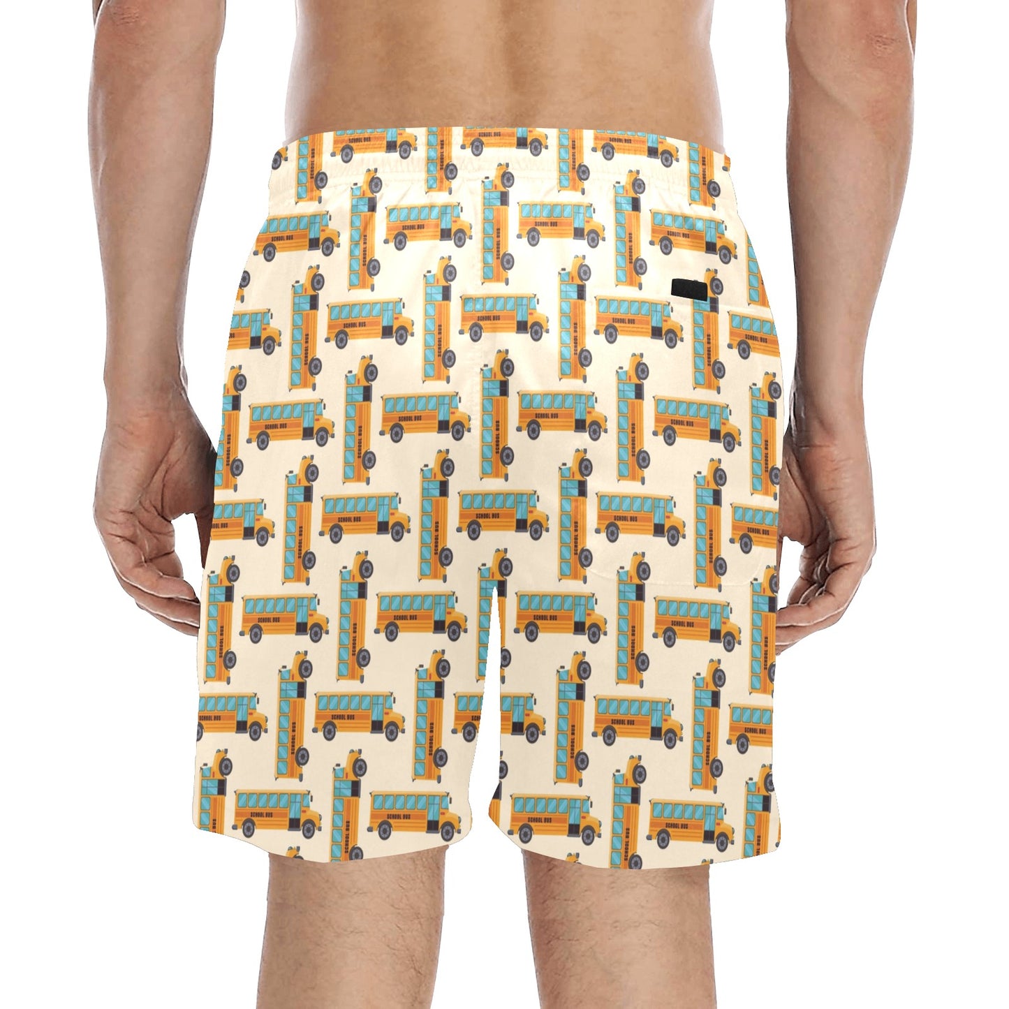 School Bus Print Design LKS305 Men's Swim Trunks Beach Shorts