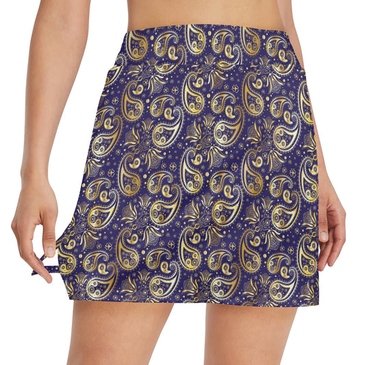 Paisley Blue Yellow Design Print 17" Golf & Pickleball Skort with Pockets