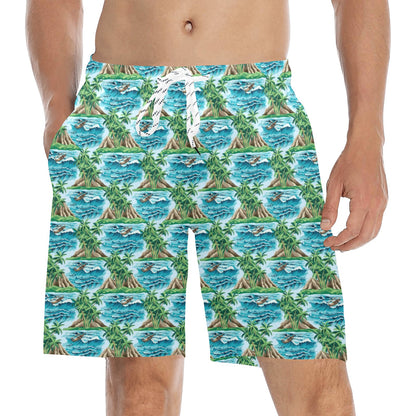 Palm Tree Hawaiian Themed Design Print Men's Swim Trunks Beach Shorts