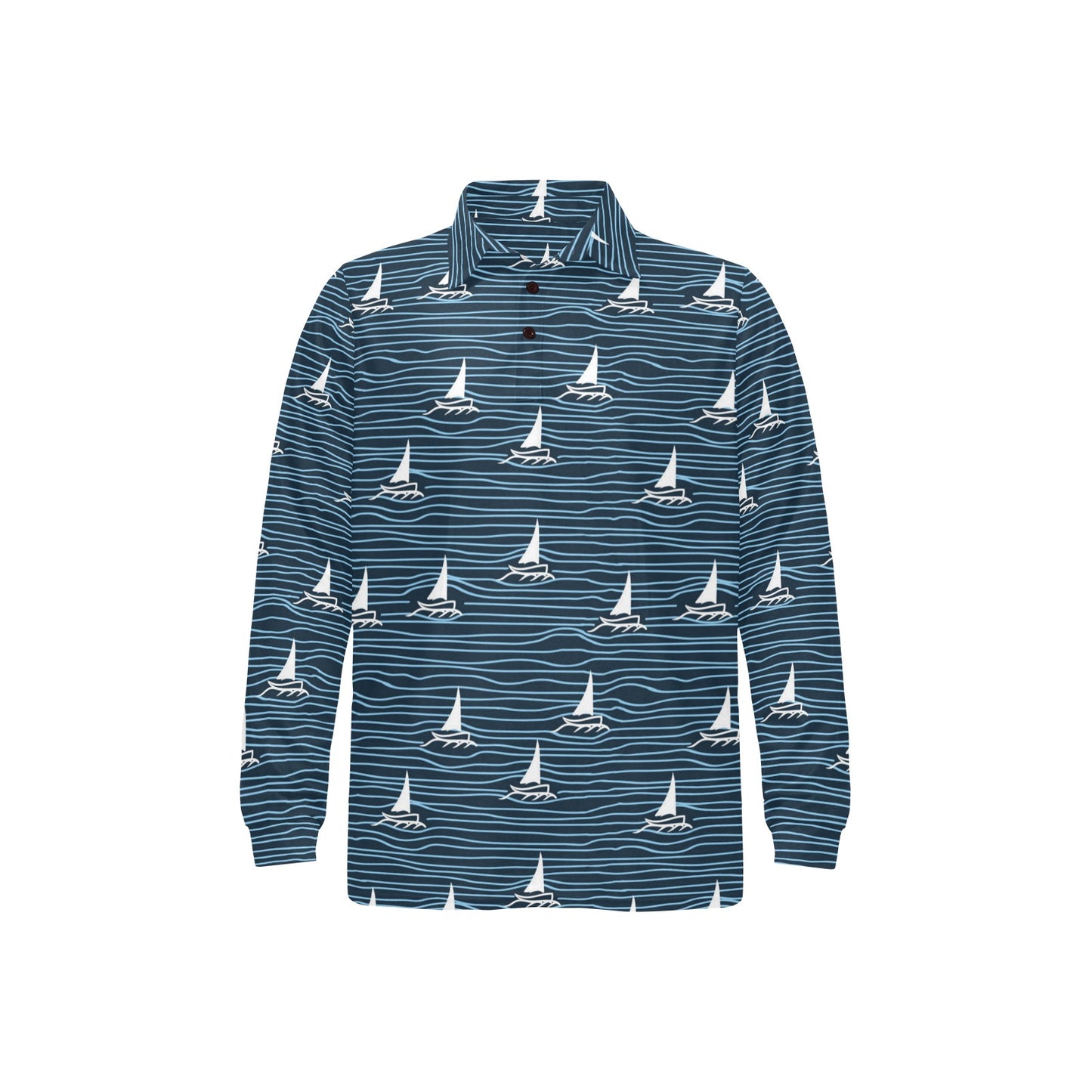 Sailboat Print Design LKS303 Long Sleeve Polo Shirt For Men's