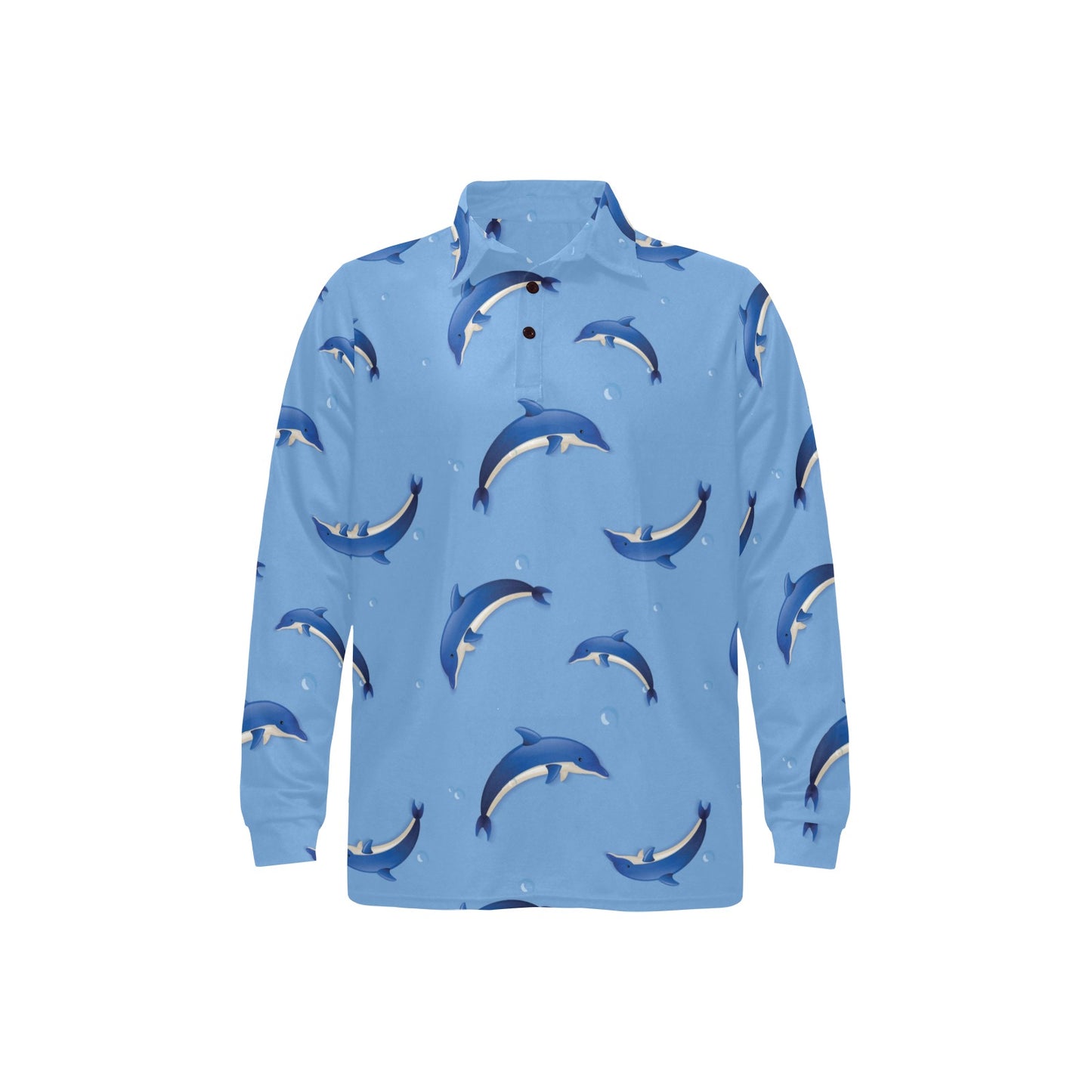 Dolphin Blue Print Long Sleeve Polo Shirt For Men's