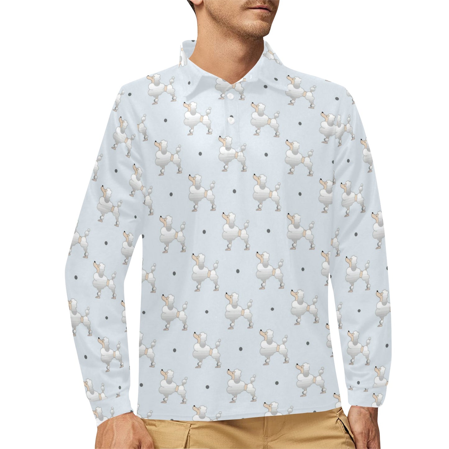 Poodle Pattern Print Design A05 Long Sleeve Polo Shirt For Men's