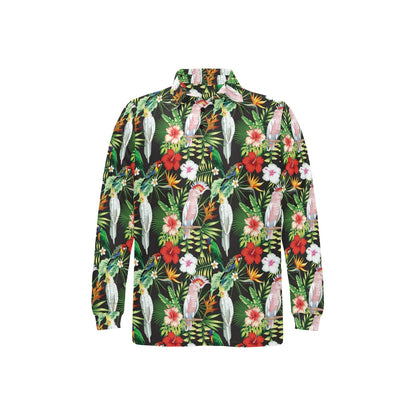 Tropical Flower Pattern Print Design TF03 Long Sleeve Polo Shirt For Men's