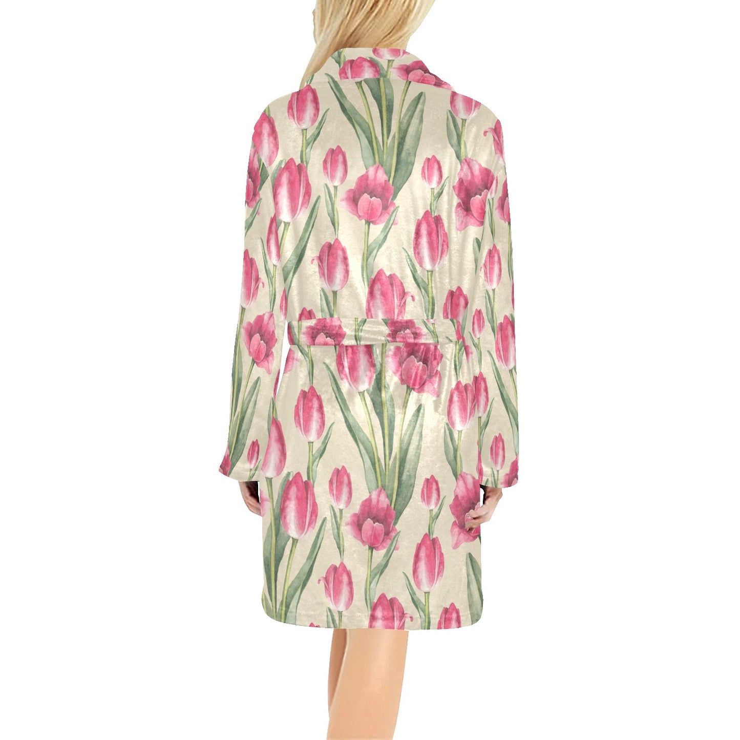 Tulip Pink Pattern Print Design TP06 Women's Fleece Robe