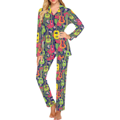 Ukulele Tropical Pattern Print Design 03 Women's Long Pajama Set