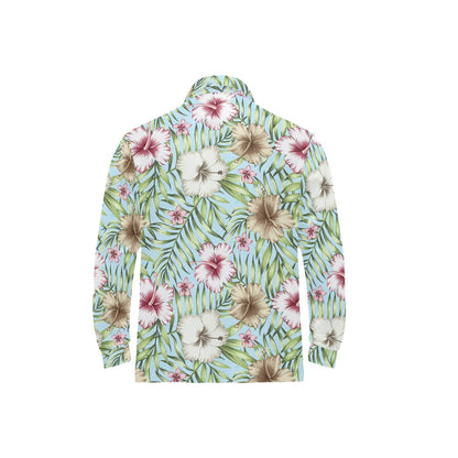 Tropical Flower Pattern Print Design TF05 Long Sleeve Polo Shirt For Men's