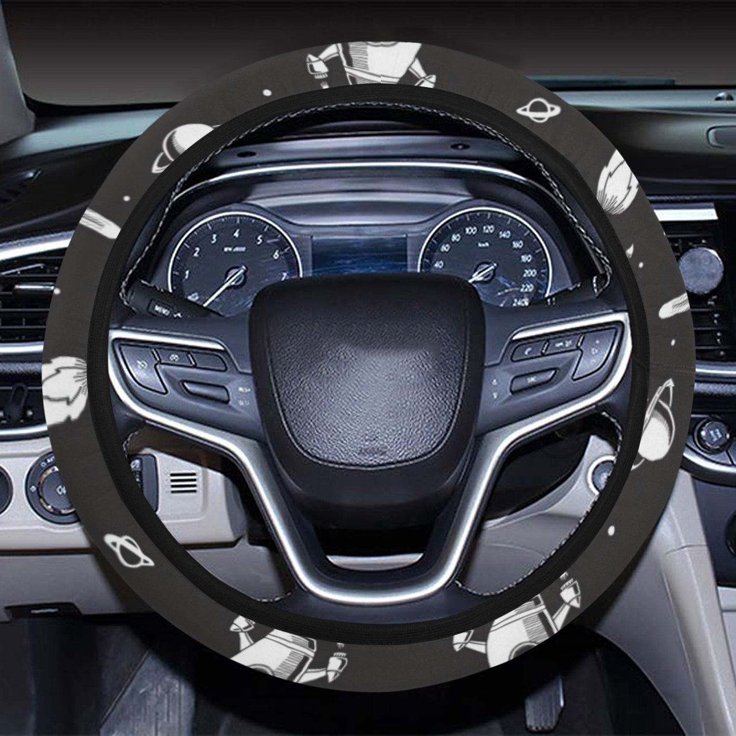 Space Rocket Print Design LKS303 Steering Wheel Cover with Elastic Edge