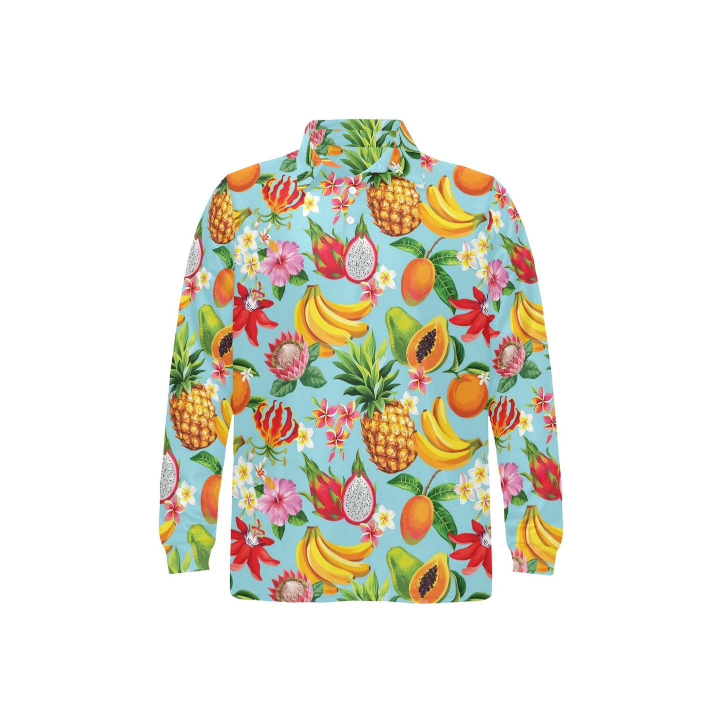 Tropical Fruits Pattern Print Design TF01 Long Sleeve Polo Shirt For Men's