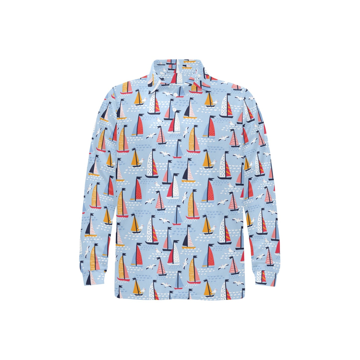Sailboat Print Design LKS304 Long Sleeve Polo Shirt For Men's