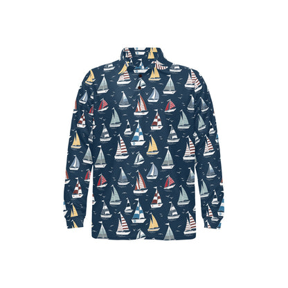 Sailboat Print Design LKS306 Long Sleeve Polo Shirt For Men's