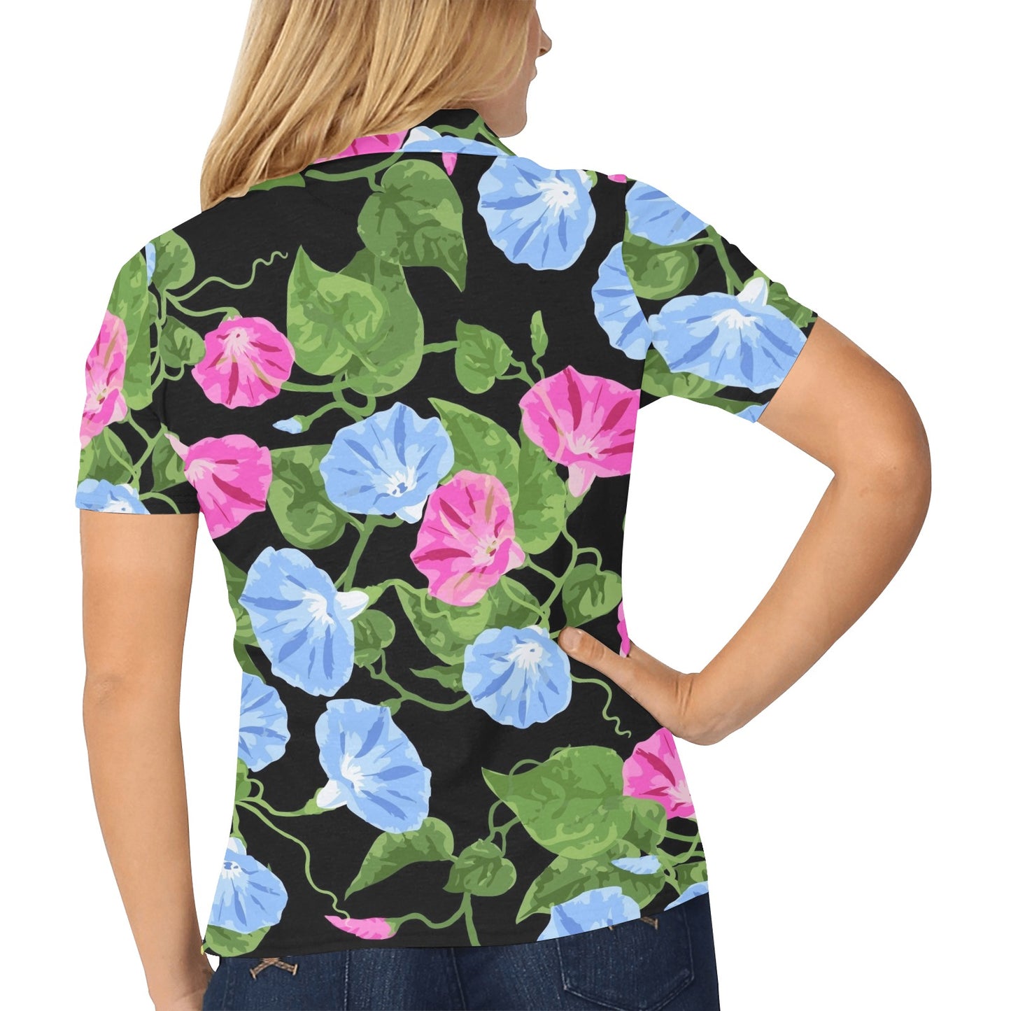 Morning Glory Pattern Print Design MG04 Women's Polo Shirt