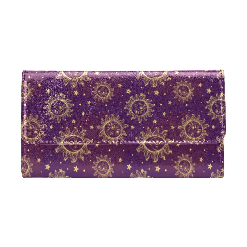 Sun Moon Star Design Themed Print Women's Trifold Wallet
