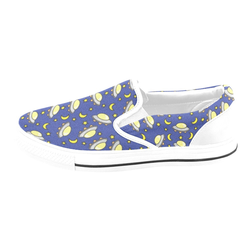 UFO Print Design LKS309 White Slip Ons Canvas Women's Shoes