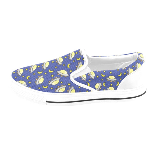 UFO Print Design LKS309 White Slip Ons Canvas Women's Shoes