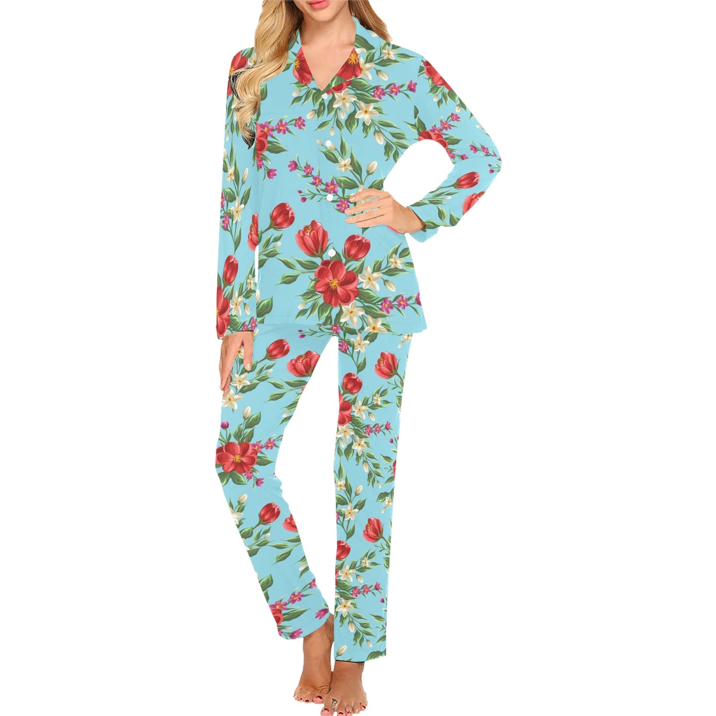 Summer Floral Pattern Print Design SF011 Women's Long Pajama Set