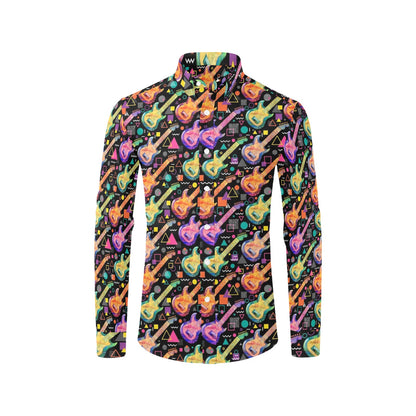 Electric Guitar Print Design LKS403 Men's Long Sleeve Dress Shirt