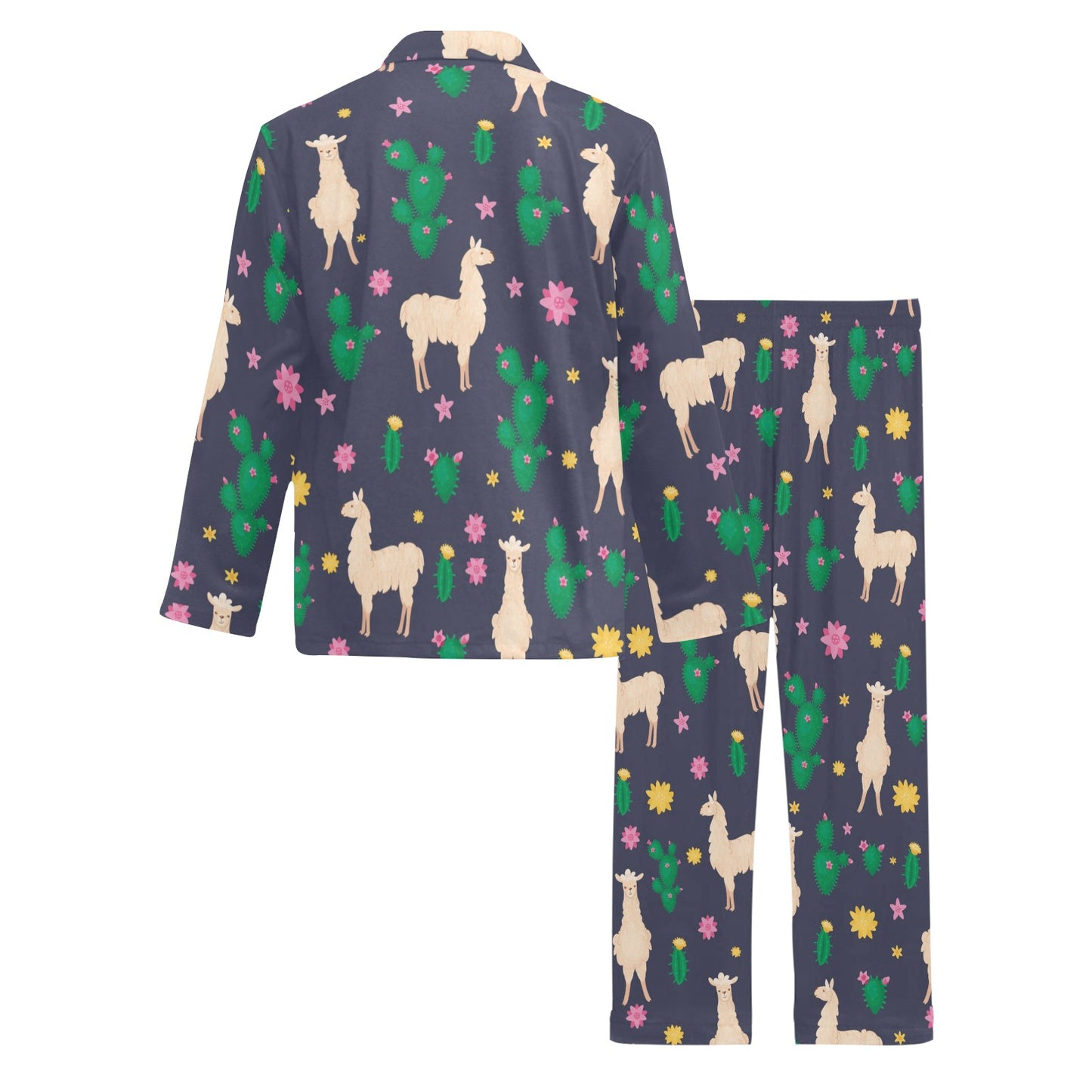 Llama Cactus Pattern Print Design 012 Men's Long Pajama Set