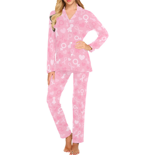 Breast cancer Pattern Print Design 01 Women's Long Pajama Set