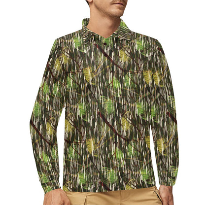 Camouflage Realtree Pattern Print Design 02 Long Sleeve Polo Shirt For Men's