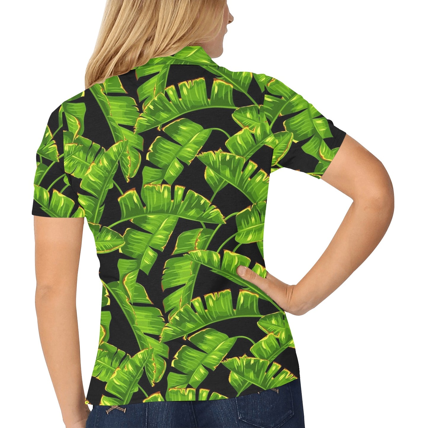 Banana Leaf Pattern Print Design BL06 Women's Polo Shirt