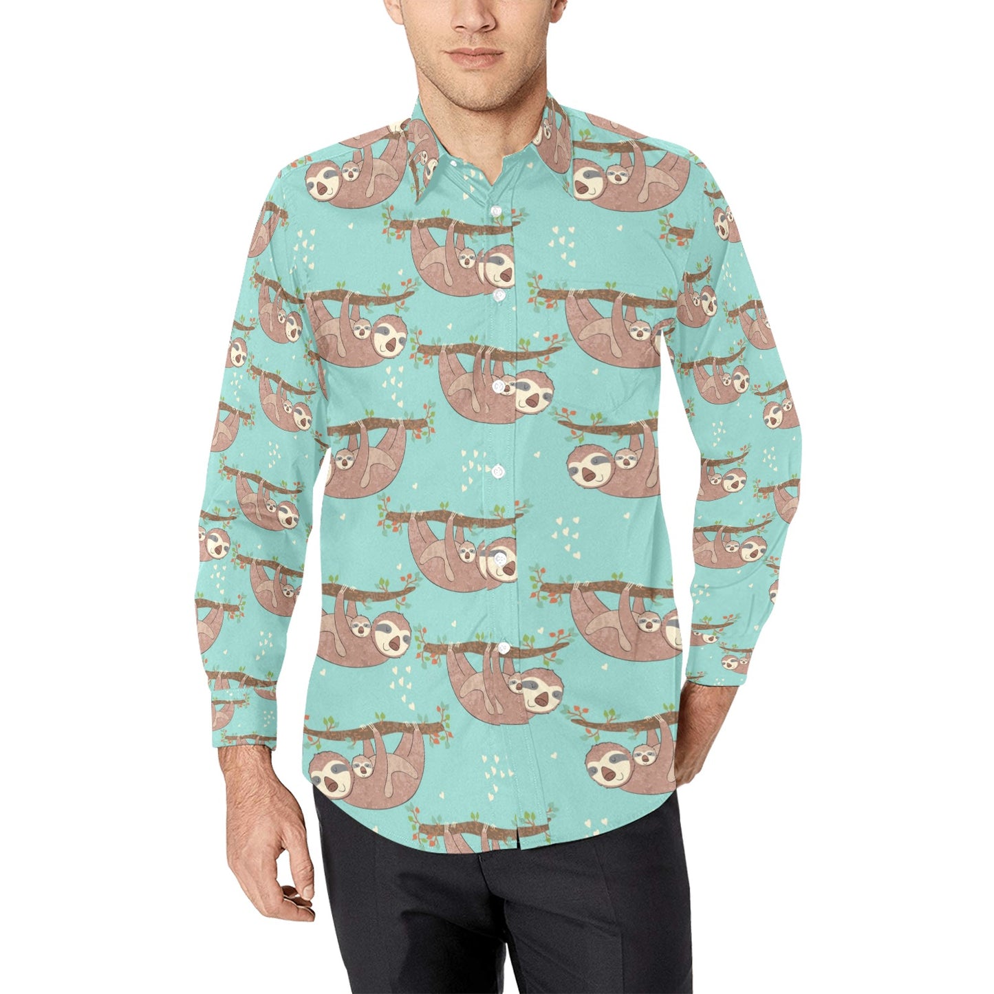 Sloth Print Design LKS302 Men's Long Sleeve Dress Shirt