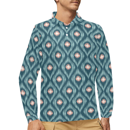 Ikat Print Design LKS402 Long Sleeve Polo Shirt For Men's